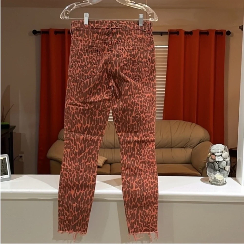MOTHER High Waisted Looker Ankle Fray Animal Attraction Red Leopard Size 26 NWOT